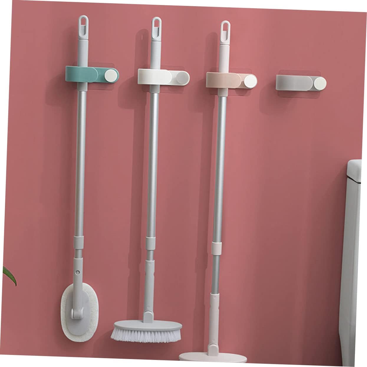 YARNOW Crochet De Perçage Et 2pcs Support Mural Balai Sans Style En Plastique Vert Capacité De Charge Forte Nordique Simple Créatif Pour Salle Bain