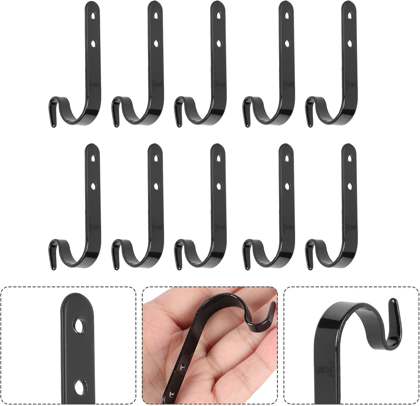 VICASKY Lot De 10 Crochets En Fer Noir De J, Pratiques Et Résistants, Pour Suspendre Vêtements Et Accessoires, Maintien Ordonné Maison