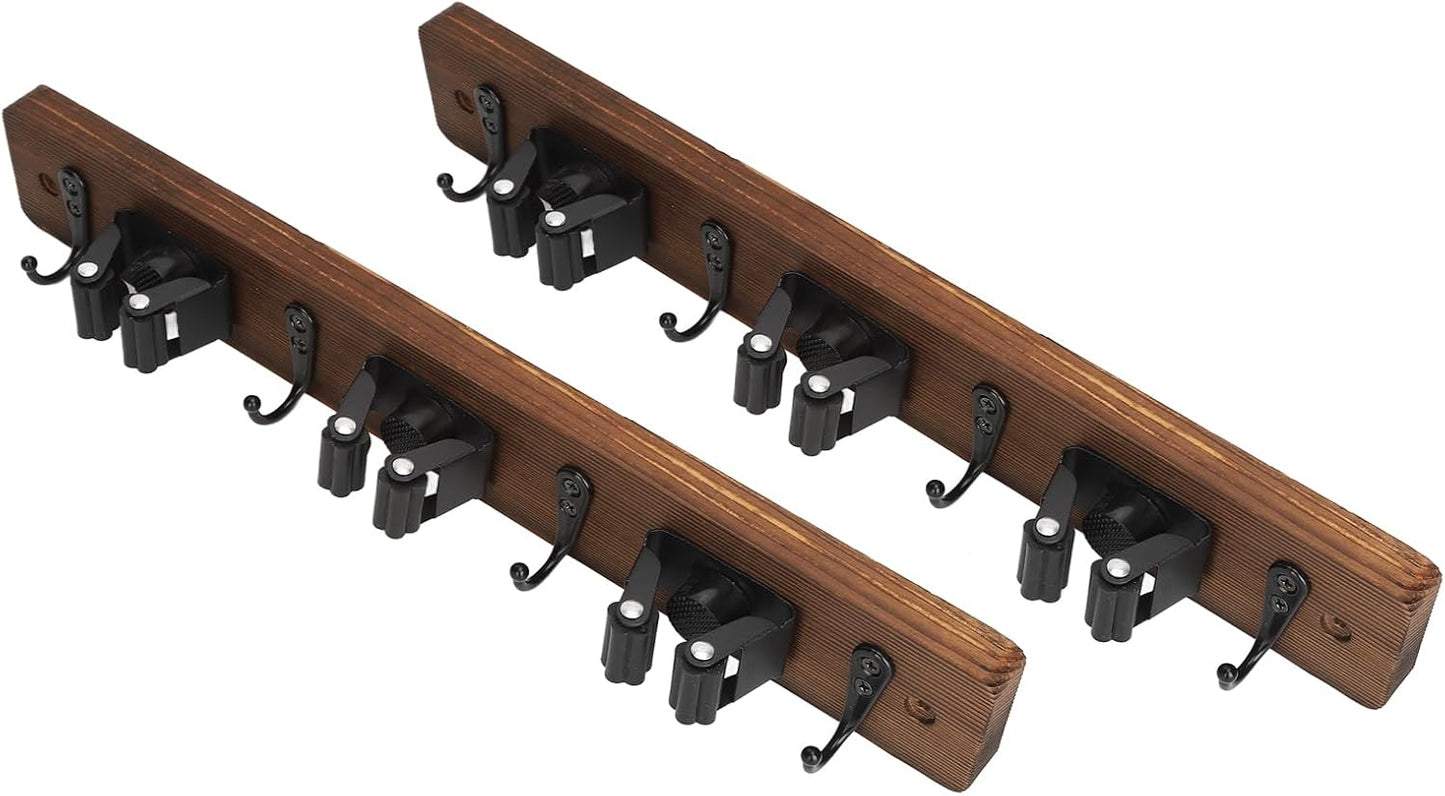 Lot De 2 Supports Muraux En Bois De Pin Pour Balai à Franges, 3 Positions, 4 Crochets, 39,9 X 5,6 Cm