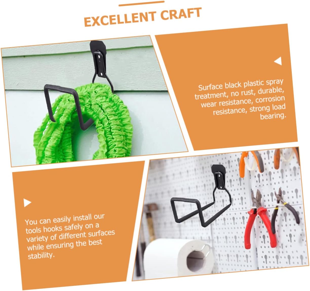Gatuida 2 Pièces Crochets De Rangement Muraux Heavy Duty Organisateur De Garage Pour Outils Et Câbles Fixation Facile Sur Murs Plâtre