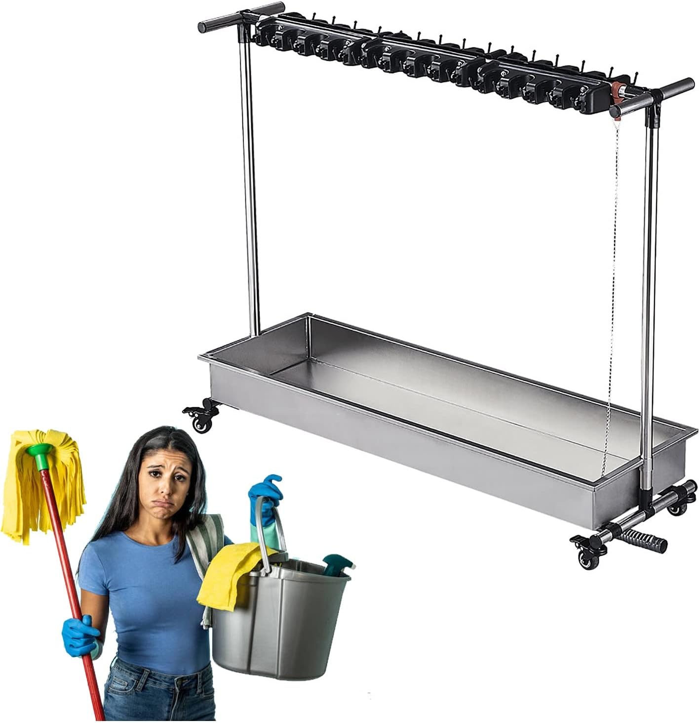 Chariot Porte-Outils De Nettoyage Sur Pied, Support Mobile Pour Balais Et Serpillères Humides, Support Pour Balais Et Serpillères Sur Pied à Usage Commercial, Chariot Porte-Outils
