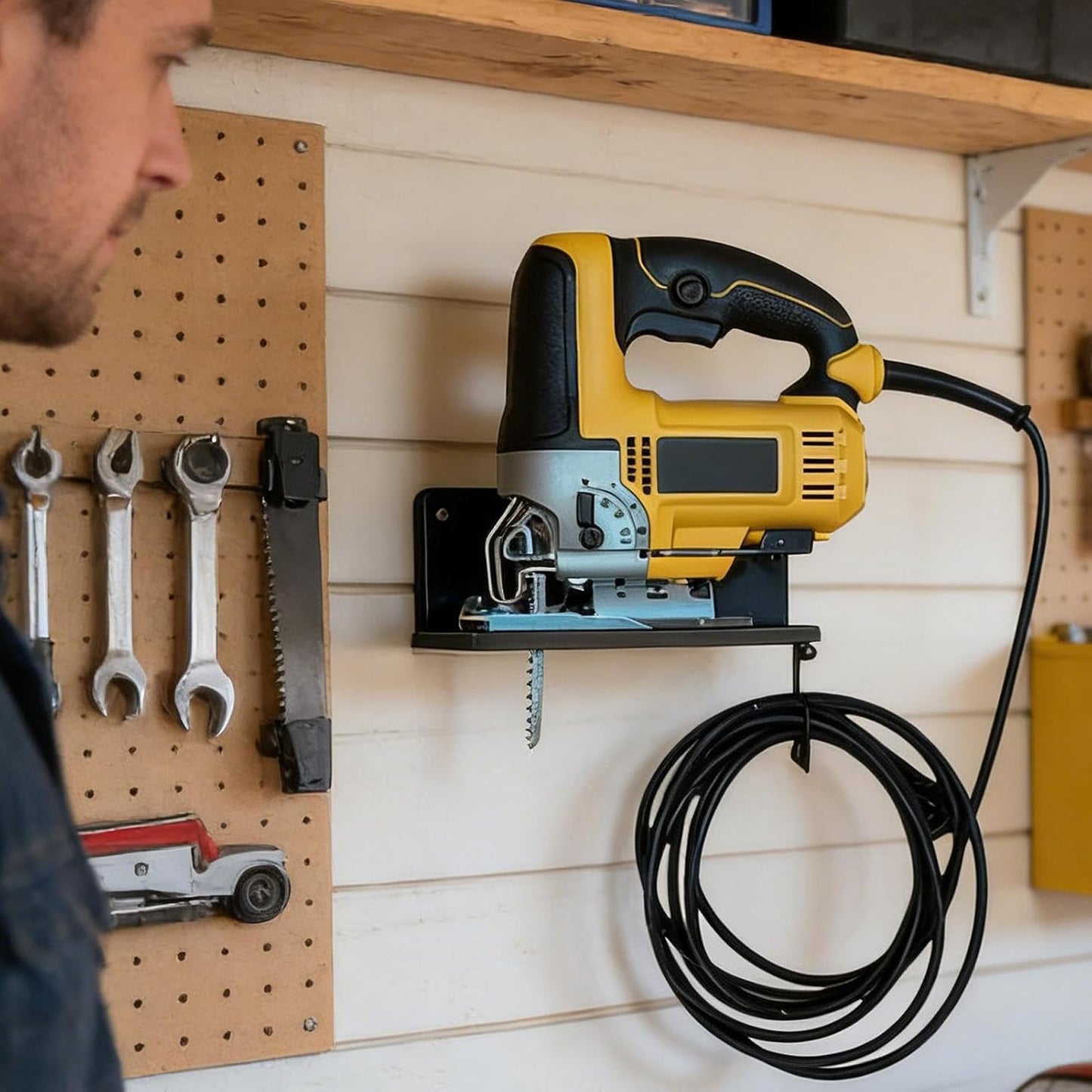 GENERIC Organiseur D'outils électriques – Support Mural Pour Scie Sauteuse Pour Garage | Construction En Fer Forgé Avec Design Robuste, Support De Rangement Mural, Support Compact Pour Atelier Et Sous-sol
