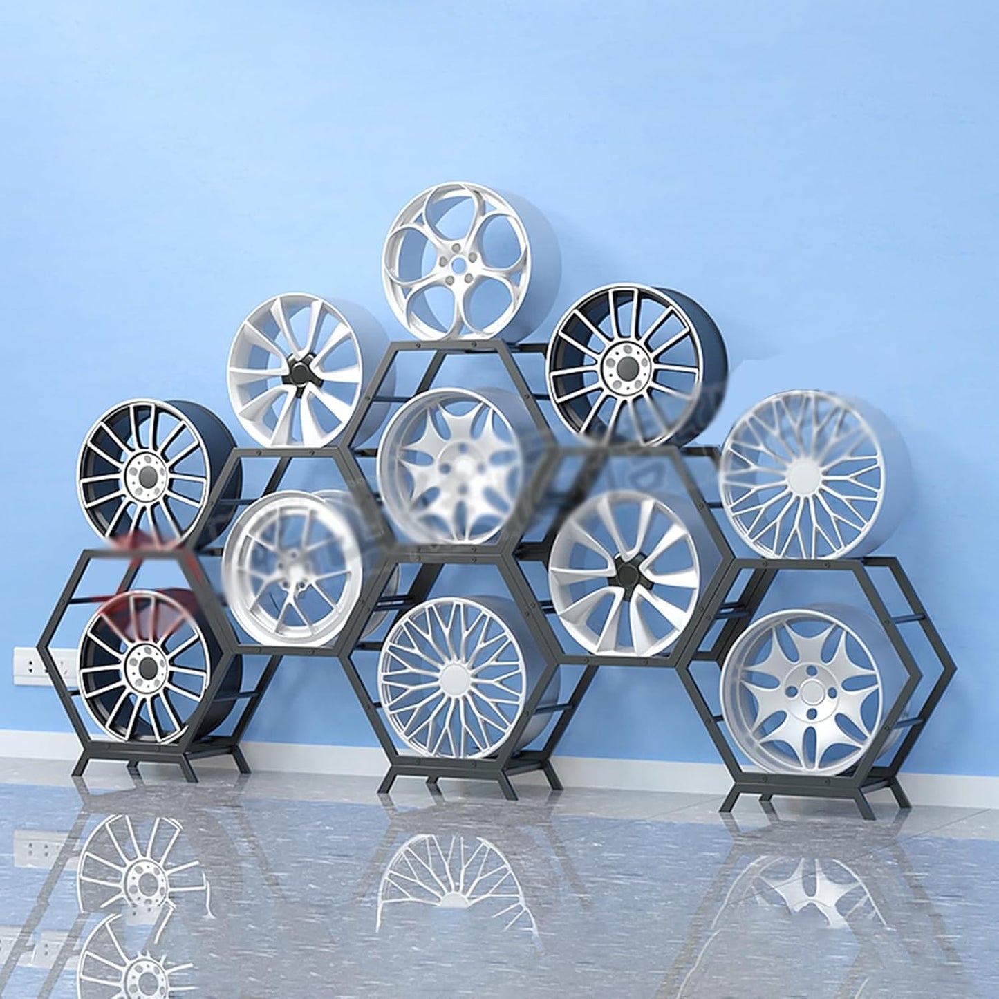 Générique Présentoir Empilable Pour Jantes De Pneus – Étagères De Rangement Robustes Pour Garage, Pour Roues Et Moyeux De Voiture – Support Idéal Pour La Maison, Le Magasin Et L'atelier (Style 1-A)