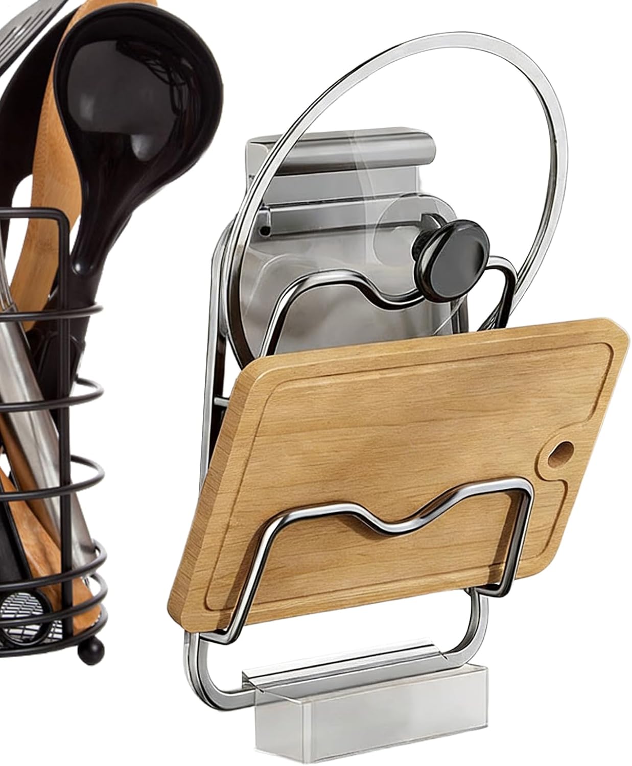 Generisch Organisateur De Couvercle De Casserole Avec Bac De Récupération Mural En Acier Inoxydable - Pour Cuisine, Maison, Cuisinière, Plan De Travail, Armoire, Plateau De Table, Ustensiles De