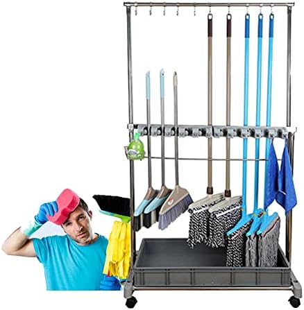  Support De Balai à Franges Commercial Mobile, Support De Balai à Franges Et De Balais Suspendu, Chariot De Rangement Pour Outils De Nettoyage Sur Pied, Chariot De Ménage, Placard De Jardin P