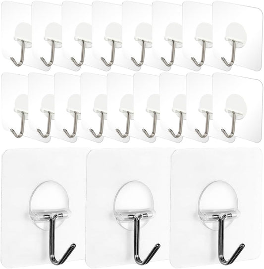  Healeved Crochets Adhésifs Muraux Transparents Lot De 20 En Plastique Et Acier Inoxydable Fixation Sans Perçage, Réutilisables Et Légers Pour Rangement Intérieur Et Voyage