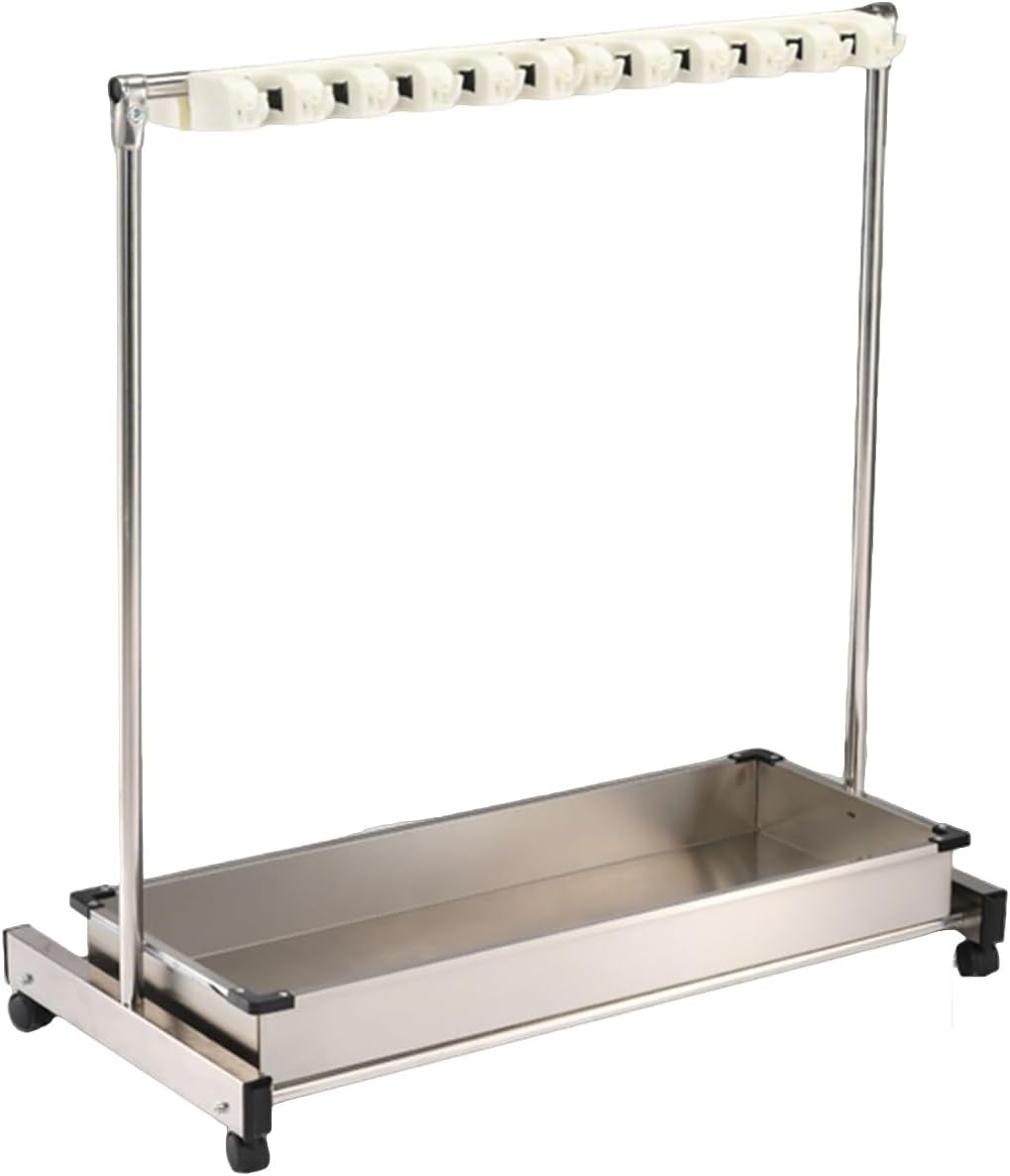 GENERIC Support à Balai Mobile, égouttoir à Balais Sur Pied En Acier Inoxydable, Chariot à Outils De Nettoyage Avec Crochets Pour écoles Et Restaurants, Argent, 100 X 51 X 103 Cm, B