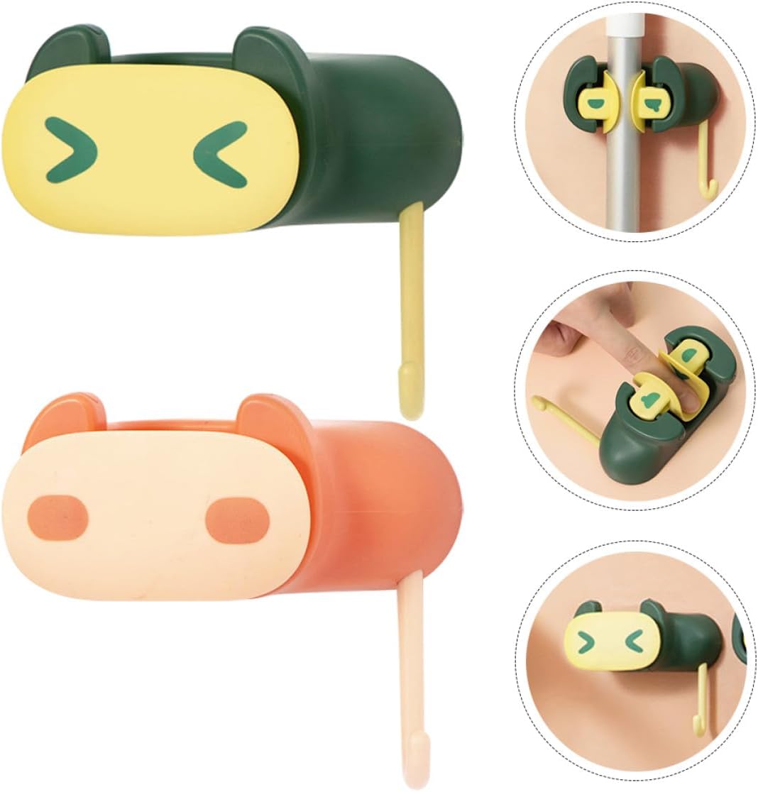  VICASKY Lot De 2 Porte-serpillères Sans Perçage En Plastique Résistant, Support Mural Adhésif Vert Et Orange, Organisateur De Buanderie Polyvalent Pour Balais, Serpillières Et Accessoires