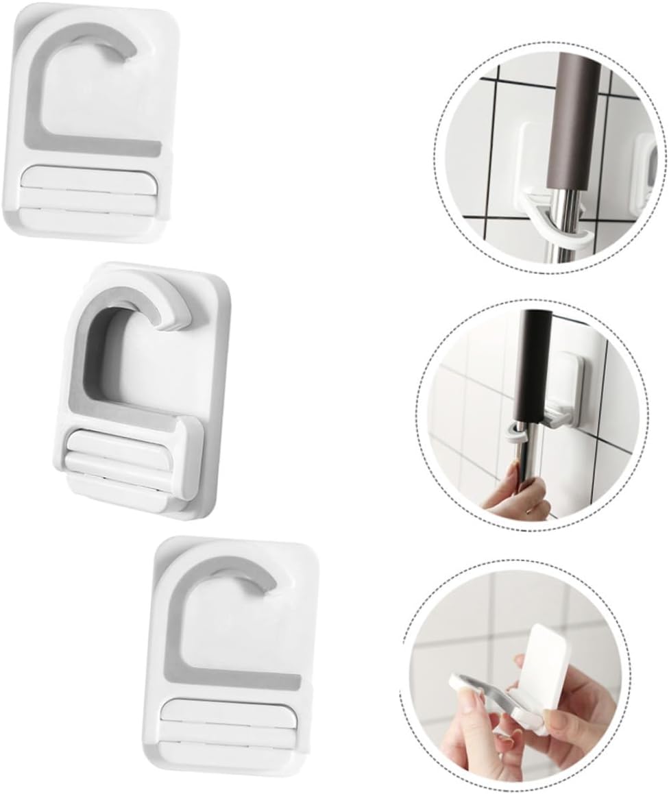  Cabilock 3pièces Support Mural Pour Balai Crochet Et Pinces Pratiques Sans Perçage Pour Balai Serpillère Parapluie