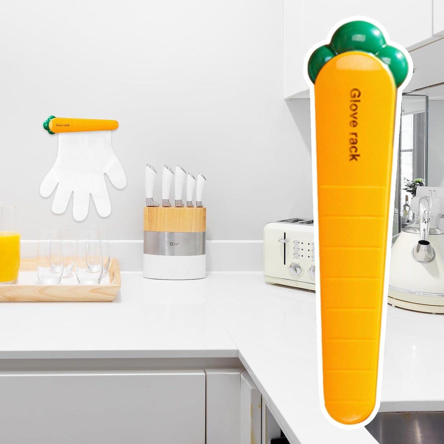  Glove Holder Wall Mount, Carrot Shape Clip, Space-Saving Design, Multifunctional Organizer, Home Storage Hook, Ideal For Kitchen And Refrigerator Doors, 7.87x0.98 Inch