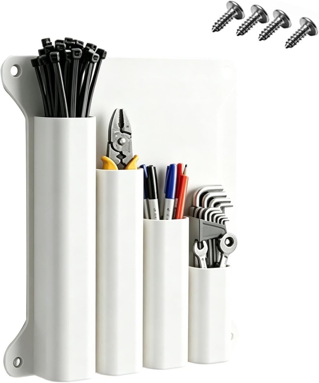 Genérico Support Mural Pour Serre-câbles – Organisateur Mural à 4 Poches Avec Support Lourd – Rangement Pour Garage, Atelier, Maison – Pour Maison, Bureau, Atelier, Cuisine, Armoire, Abri De Jardin, T