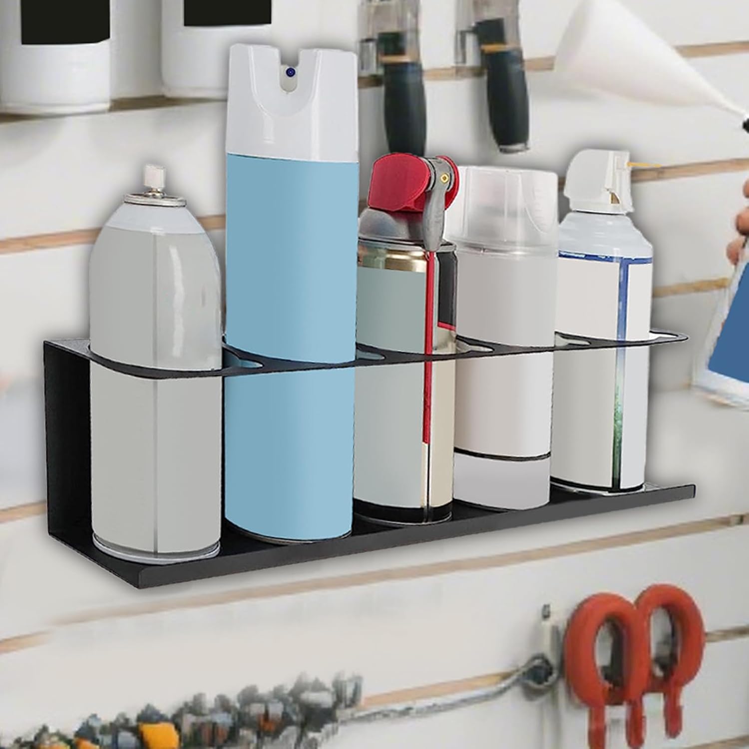 GENERIC Support Mural Adhésif Pour Tube De Graisse, 41,9 X 8,9 X 10,2 Cm, Support De Rangement Multicouche, Compartiment De Rangement Compact Pour Garage, Maison, Banc à Outils