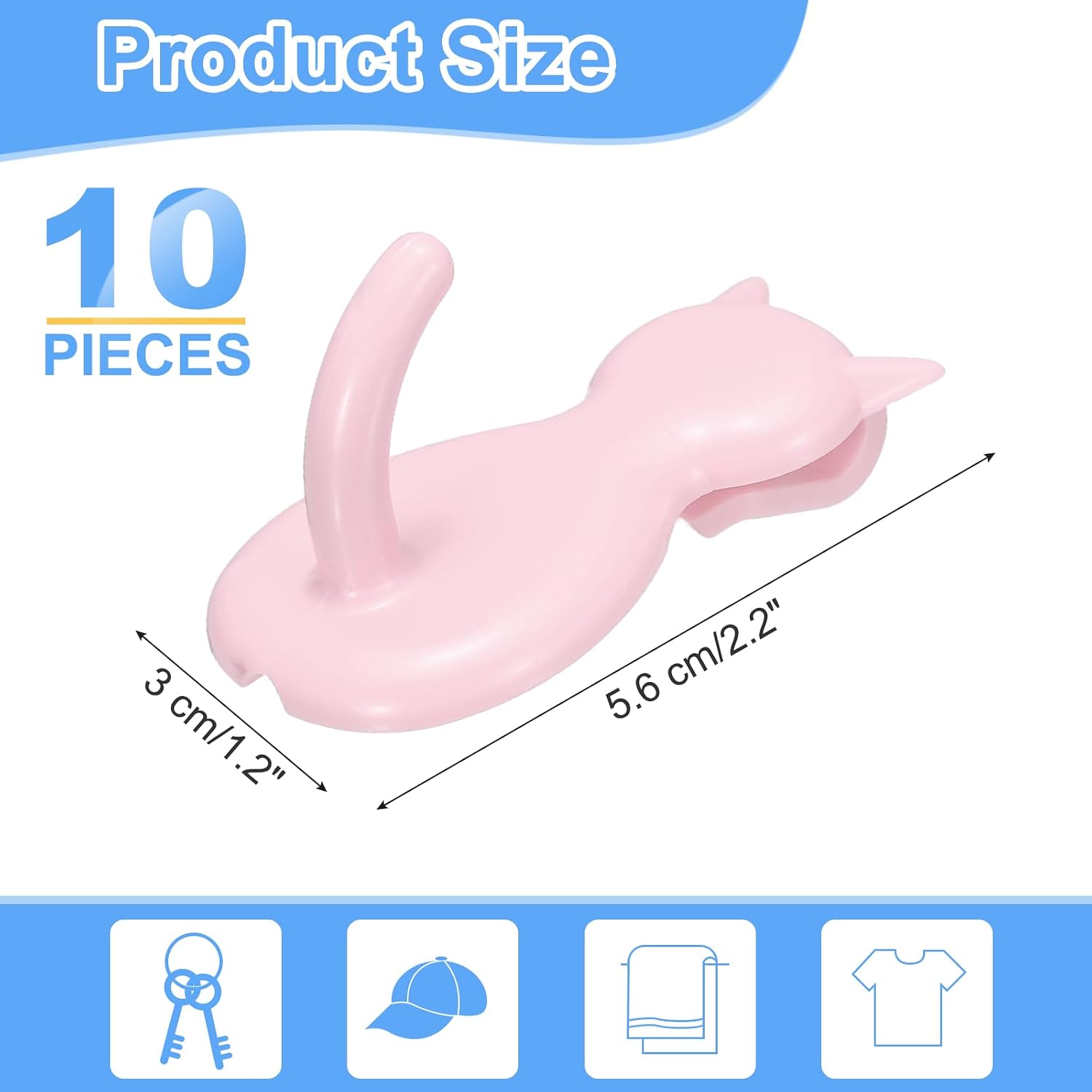  Sourcing Map Lot De 10 Crochets Muraux En Forme De Chat En Plastique Pour Garage, Magasin, Entrepôt, Magasin, Maison, 5,6 Cm, Rose Clair