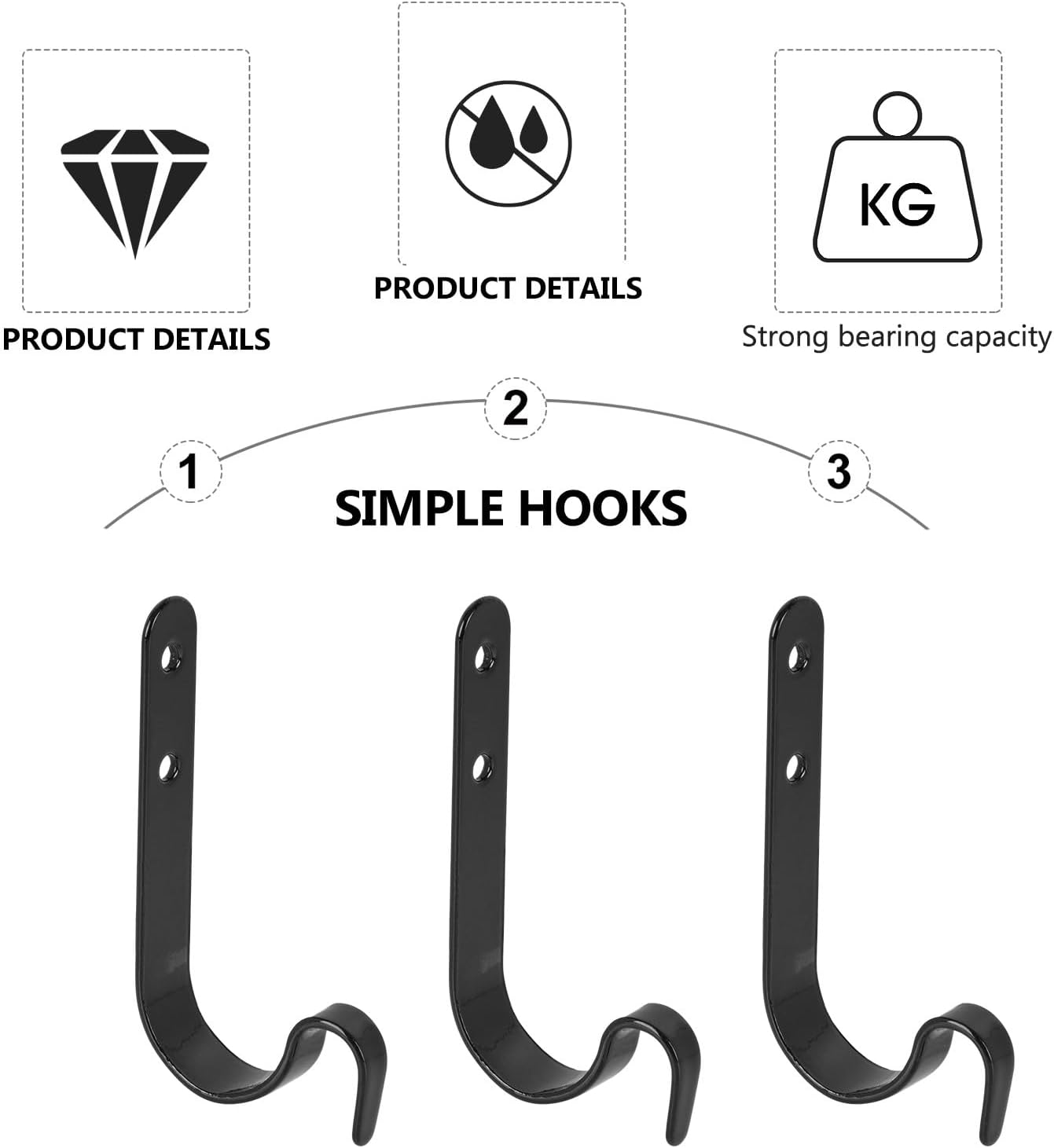  VICASKY Lot De 10 Crochets En Fer Noir De J, Pratiques Et Résistants, Pour Suspendre Vêtements Et Accessoires, Maintien Ordonné Maison