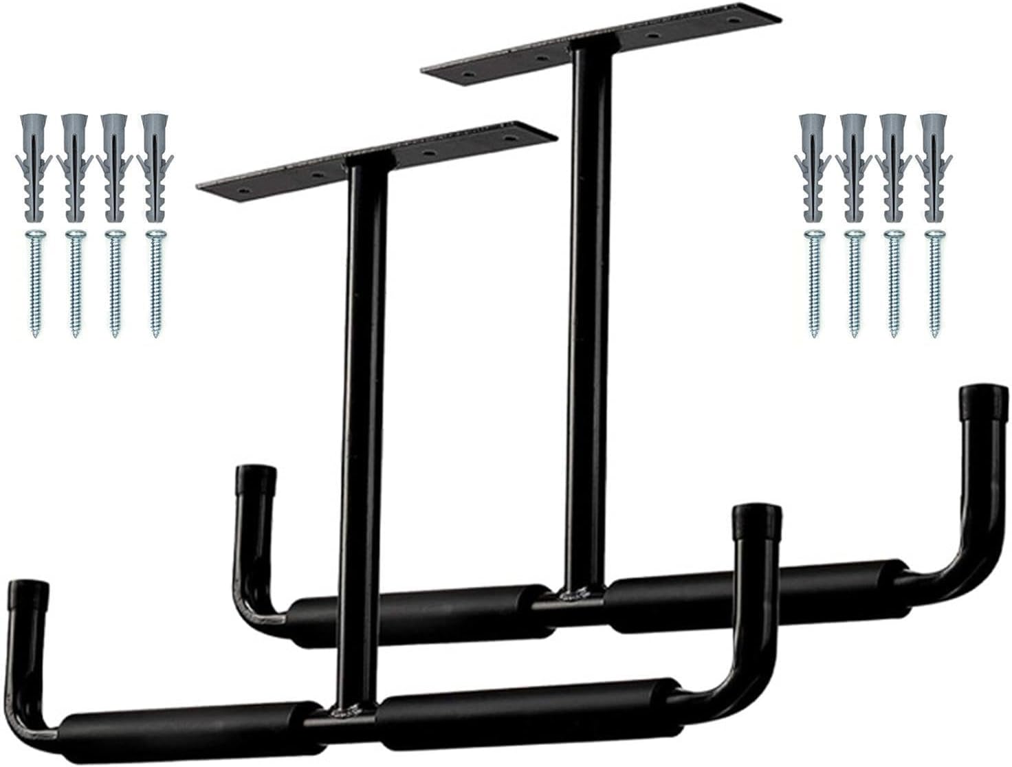  Racks De Rangement Au Plafond Pour Garage | 2 Supports En T En Métal Robuste | Crochets Suspendus Pour Garage - Pour Échelle, Bois, Équipements Sportifs, Pelles, Cannes À Pêche, Skis, Cave, Abri De