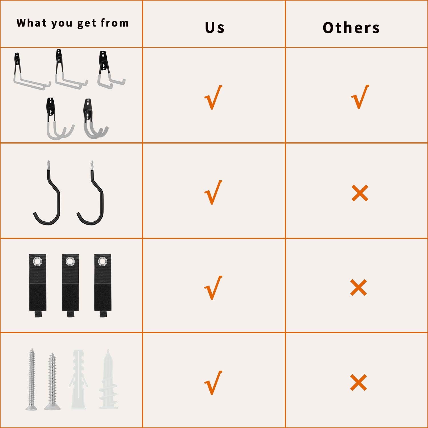  SMARTOLOGY Lot De 15 Crochets De Garage Avec Crochet De Vélo Et Rallonge De Cordon, Lot De 15 Cintres Multi-outils En Acier, Utilitaires Lourds.