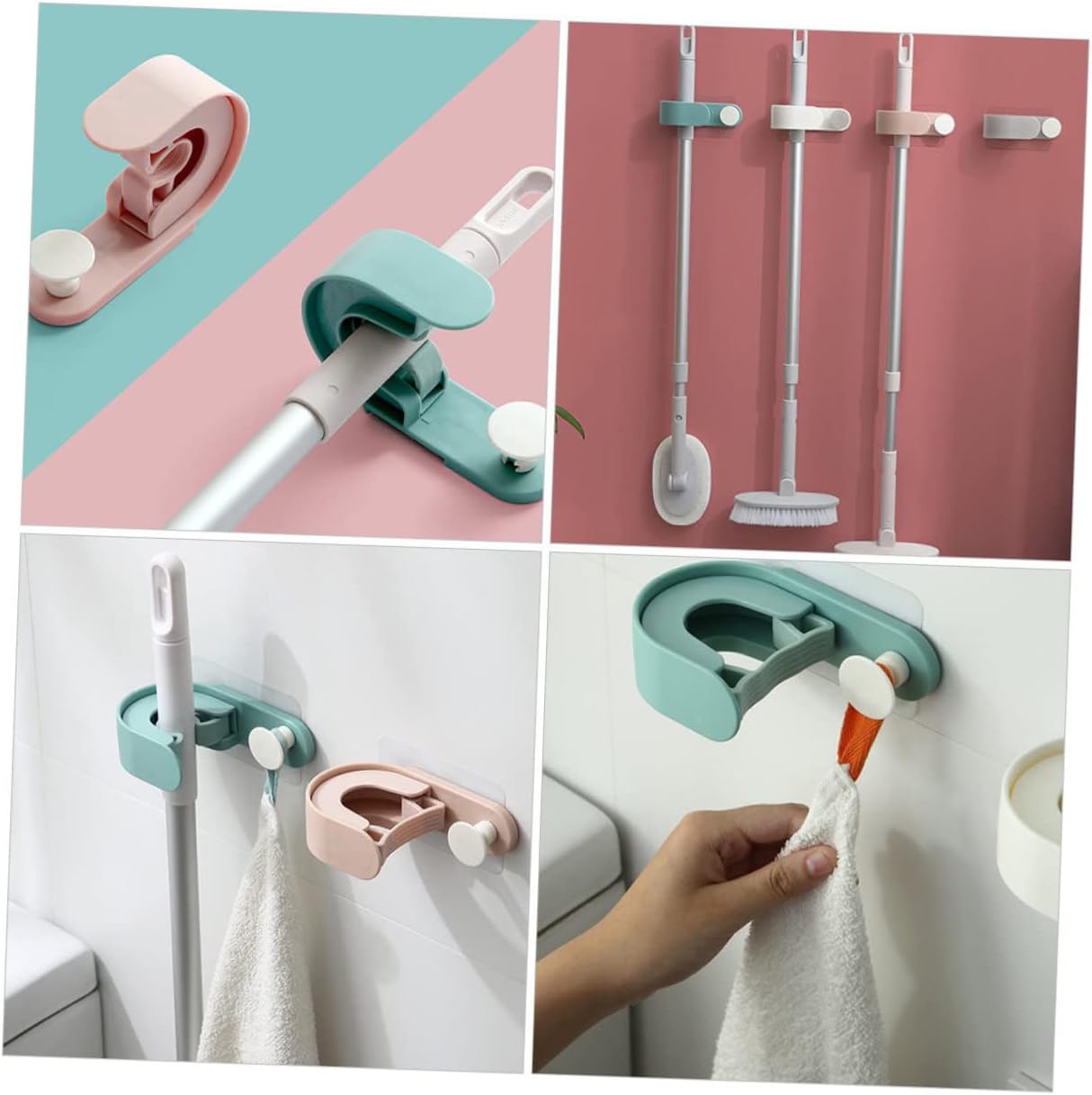  YARNOW Crochet De Perçage Et 2pcs Support Mural Balai Sans Style En Plastique Vert Capacité De Charge Forte Nordique Simple Créatif Pour Salle Bain