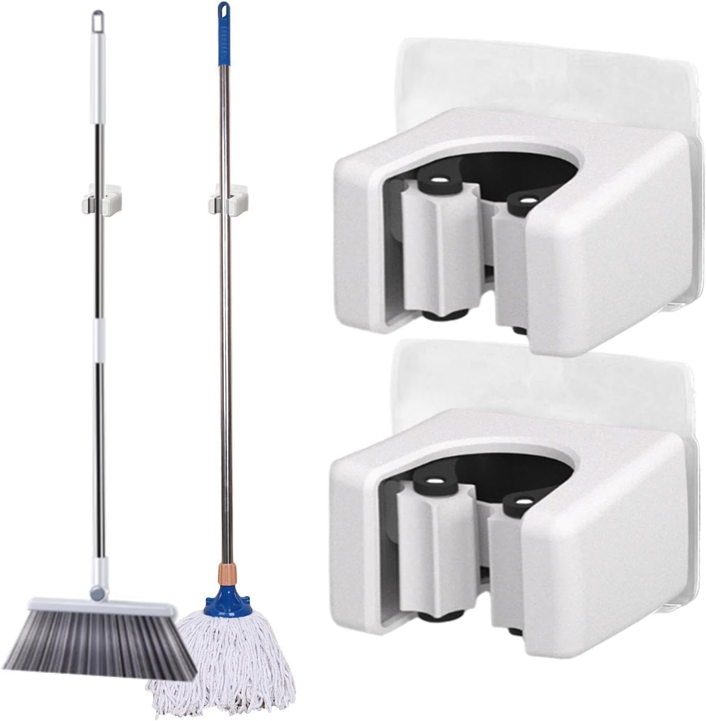  Générique Support Serpillière | Lot De 2 Supports Muraux Gain De Place Robuste | Rangement Pour Outils De Nettoyage Salle De Bain - Pour Pelle Aspirateur Gadgets Maison Bureau Dortoir Camping-Car