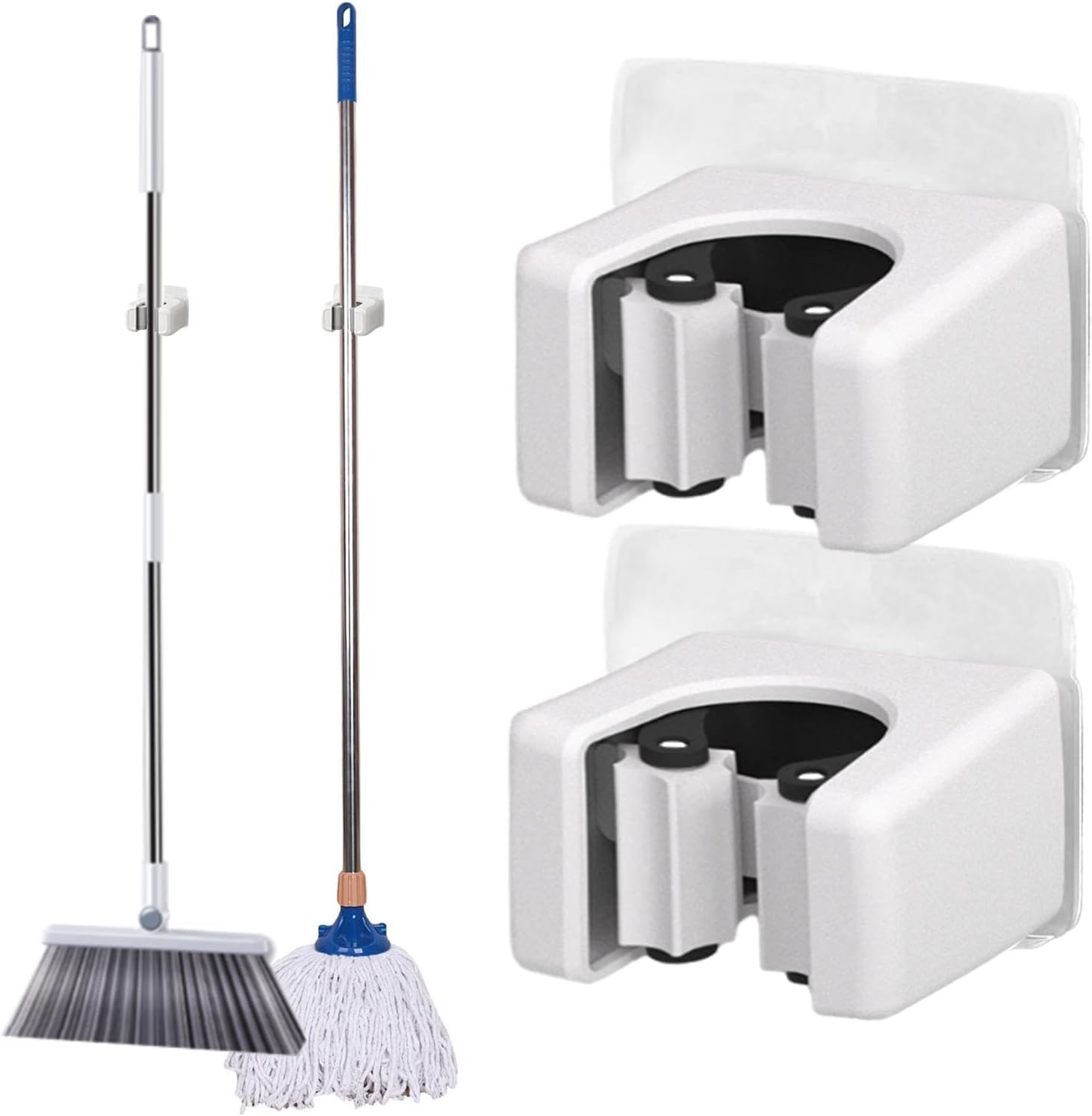  Générique Support Serpillière | Lot De 2 Supports Muraux Gain De Place Robuste | Rangement Pour Outils De Nettoyage Salle De Bain - Pour Pelle Aspirateur Gadgets Maison Bureau Dortoir Camping-Car