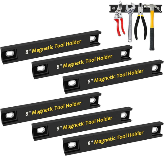  Lot De 6 Porte-outils Magnétiques De 20,3 Cm, Support De Barre Magnétique Robuste Avec Protection En Caoutchouc, Support Mural Pour Clé à Molette, Rangement D'outils, Bande De Rangement Magnétique