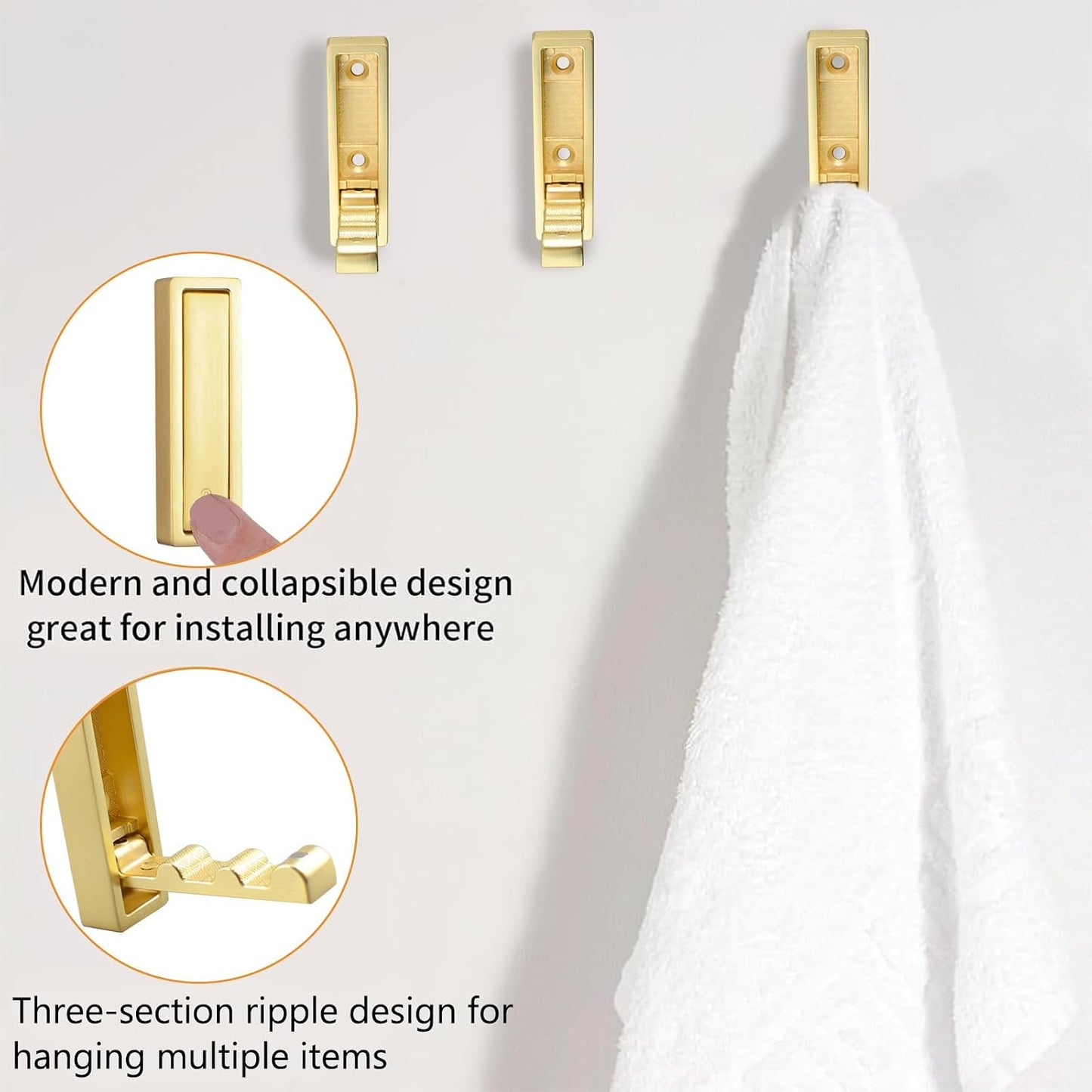  MOROBOR Lot De 5 Crochets Muraux Carrés Pliables Antidérapants Et Robustes En Alliage De Zinc Pour Suspendre Manteaux, Sacs, Sacs à Dos, Serviettes (cuivre Brossé)