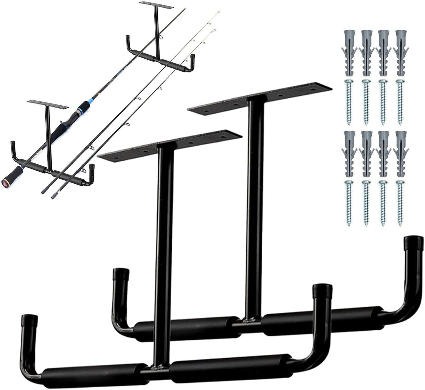  Racks De Rangement Au Plafond Pour Garage | 2 Supports En T En Métal Robuste | Crochets Suspendus Pour Garage - Pour Échelle, Bois, Équipements Sportifs, Pelles, Cannes À Pêche, Skis, Cave, Abri De