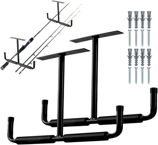  Racks De Rangement Pour Plafond De Garage - 2 Pièces Organisateur En Métal Robuste - Stockage Au Plafond Du Garage | Pour Échelle, Bois, Équipements Sportifs, Pelles, Cannes À Pêche, Skis, Cave, Abri
