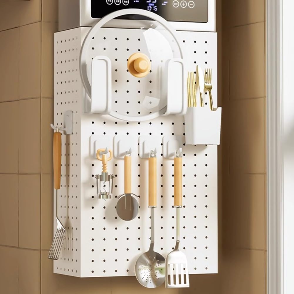 Générique Kit D'organisation De Panneau Perforé Mural, Panneau De Rangement En Métal DIY Avec Accessoires Pour La Maison Et Le Bureau, Blanc, 38x15x30cm – Solution D'affichage Mural Parfaite !