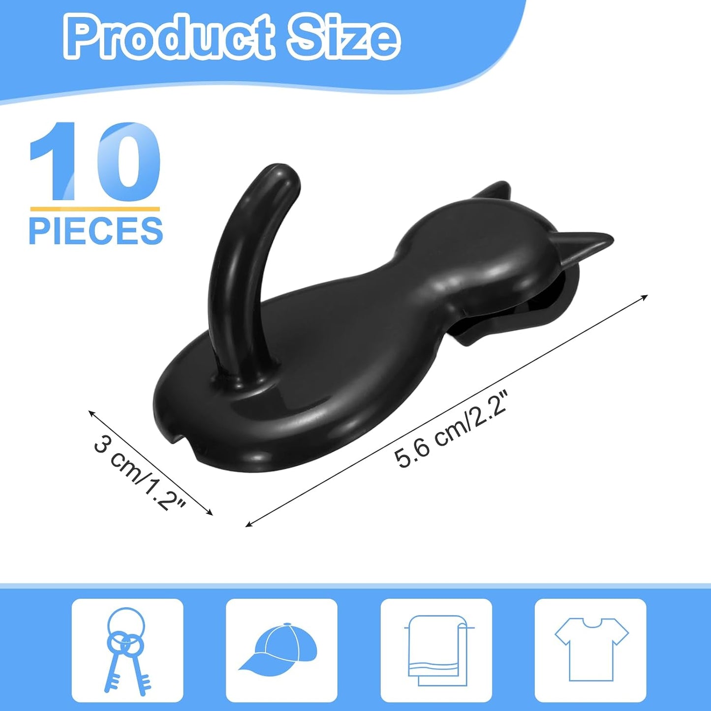  Sourcing Map Lot De 10 Crochets Muraux En Forme De Chat En Plastique Pour Garage, Magasin, Entrepôt, Magasin, Maison, 5,6 Cm, Noir