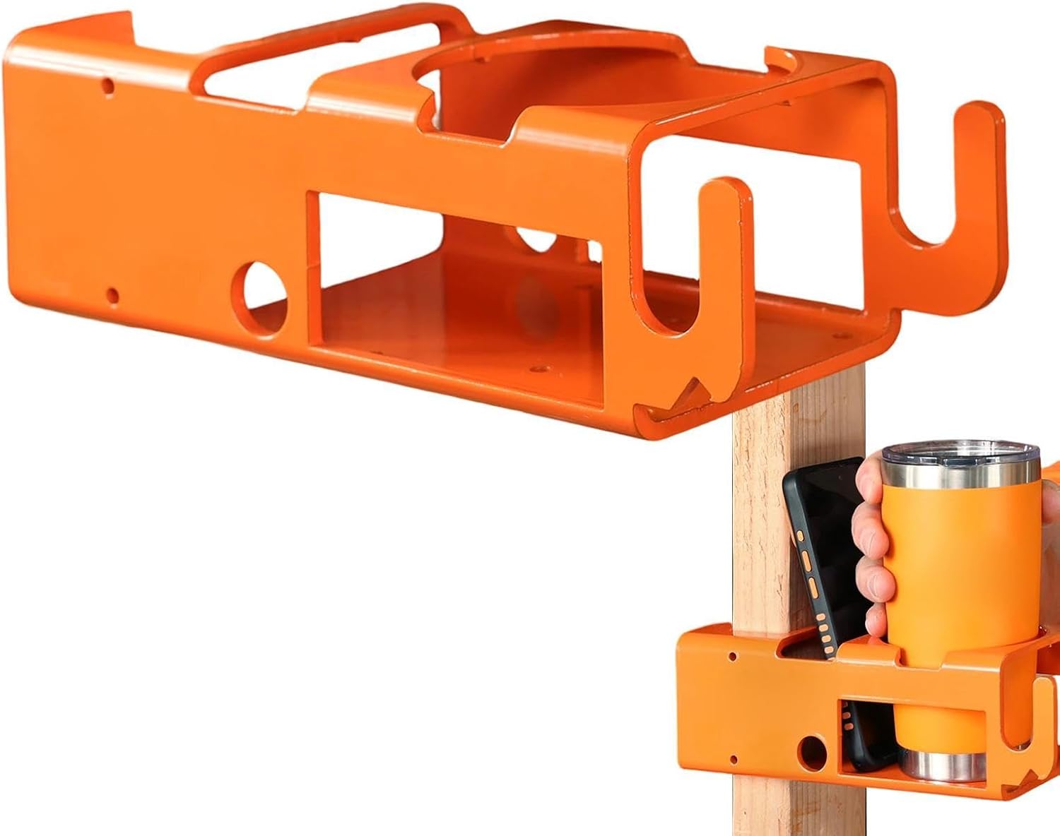  Jobsite Storage Rack, Heavy-Duty Bracket With Utility Hooks, Jobsite Organizer With Phone Slot, Garage Workshop Construction Site Storage Holder For Drinks Smartphone Water Bottle, Portable DurableOK
