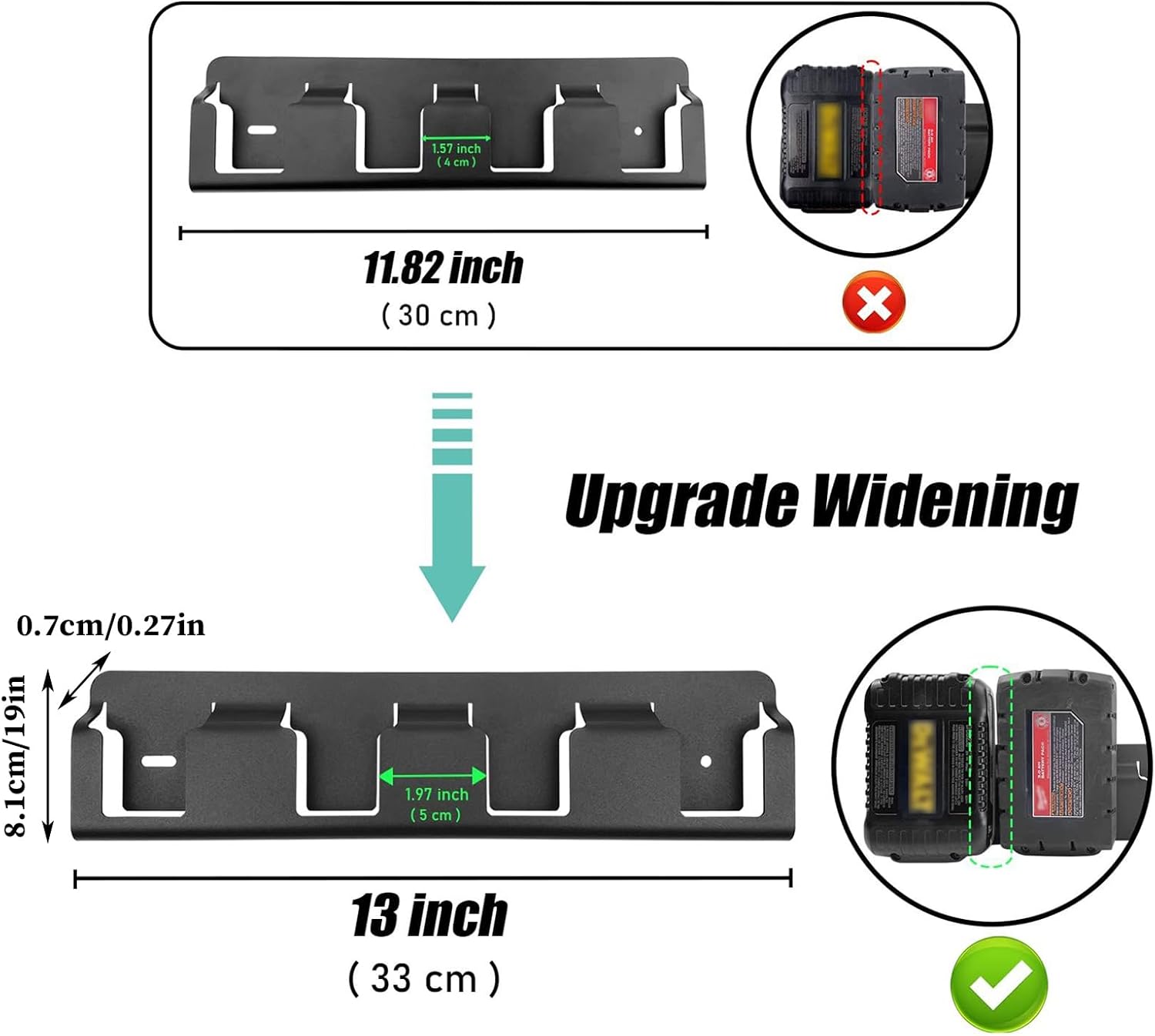  Générique Organisateur De Batteries À Fixation Murale - 4 Casiers En Acier Massif Robuste | Organisateur Pour Piles 18V,Pour Salon, Chambre, Salle D'Étude, Garage Et Bureau À Domicile