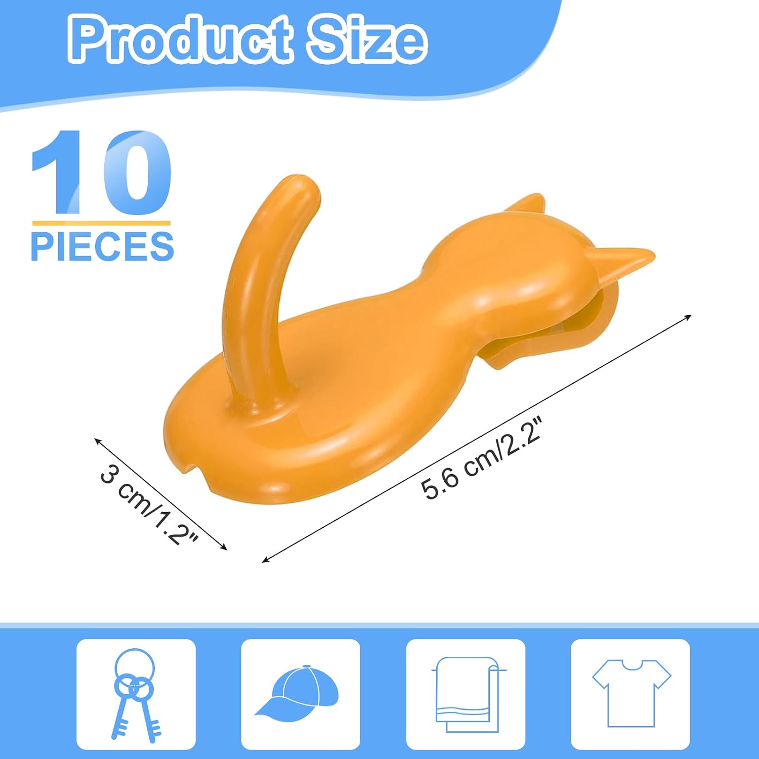  Sourcing Map Lot De 10 Crochets Muraux En Forme De Chat En Plastique Pour Garage, Magasin, Entrepôt, Magasin, Maison, 5,6 Cm, Orange
