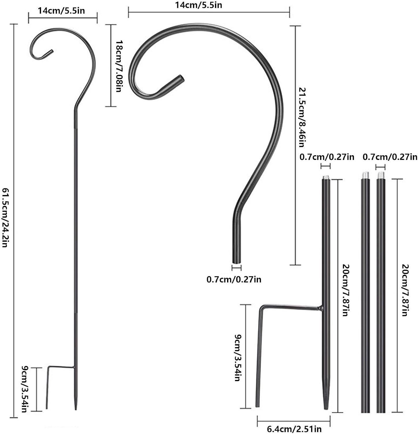  Crochets De Berger Pour L'extérieur – Support De Mangeoire à Oiseaux Réglable En Hauteur De 61,5 Cm Crochet De Berger Pour Nichoir De Jardin, Carillon éolien, Lumière Solaire, Couronne De Lanterne De