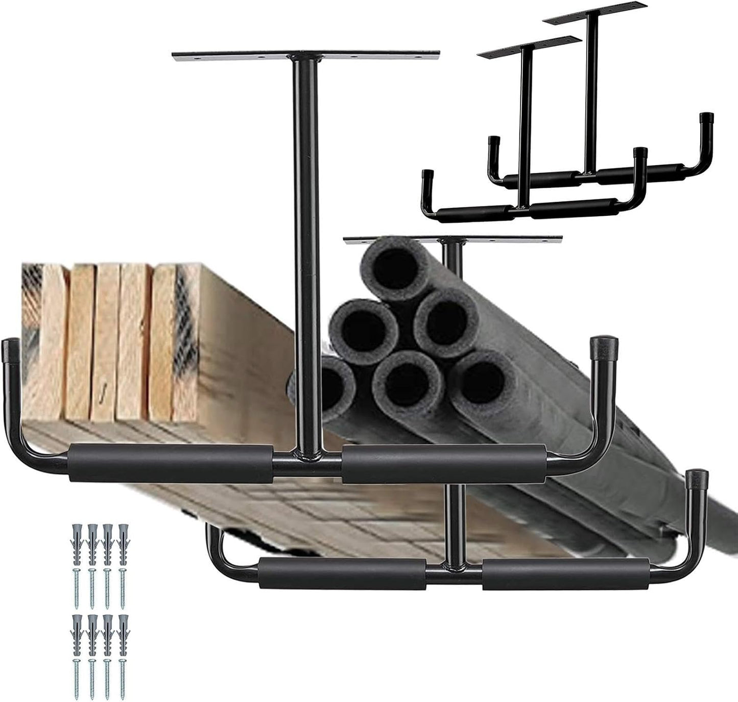  Racks De Rangement Pour Plafond De Garage - 2 Pièces Organisateur En Métal Robuste - Stockage Au Plafond Du Garage | Pour Échelle, Bois, Équipements Sportifs, Pelles, Cannes À Pêche, Skis, Cave, Abri