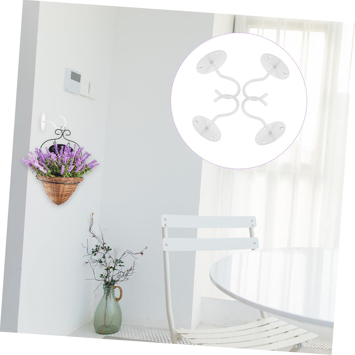  4pièces Muraux Fer Supports Décoratifs Pour Plantes Paniers Et Accessoires Fixation Simple Pour Balcon Jardin Et Intérieur Blanc