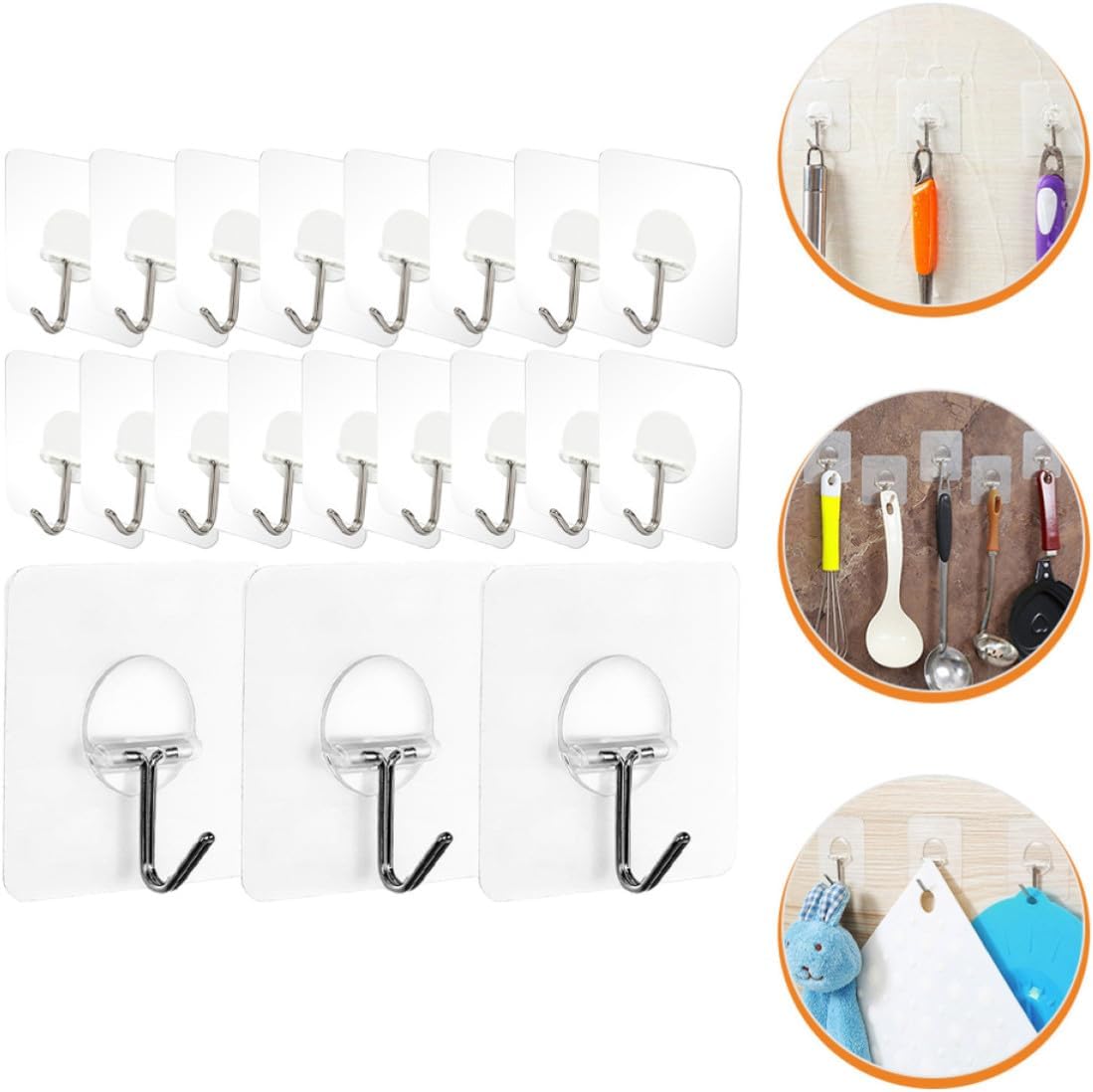  Healeved Crochets Adhésifs Muraux Transparents Lot De 20 En Plastique Et Acier Inoxydable Fixation Sans Perçage, Réutilisables Et Légers Pour Rangement Intérieur Et Voyage
