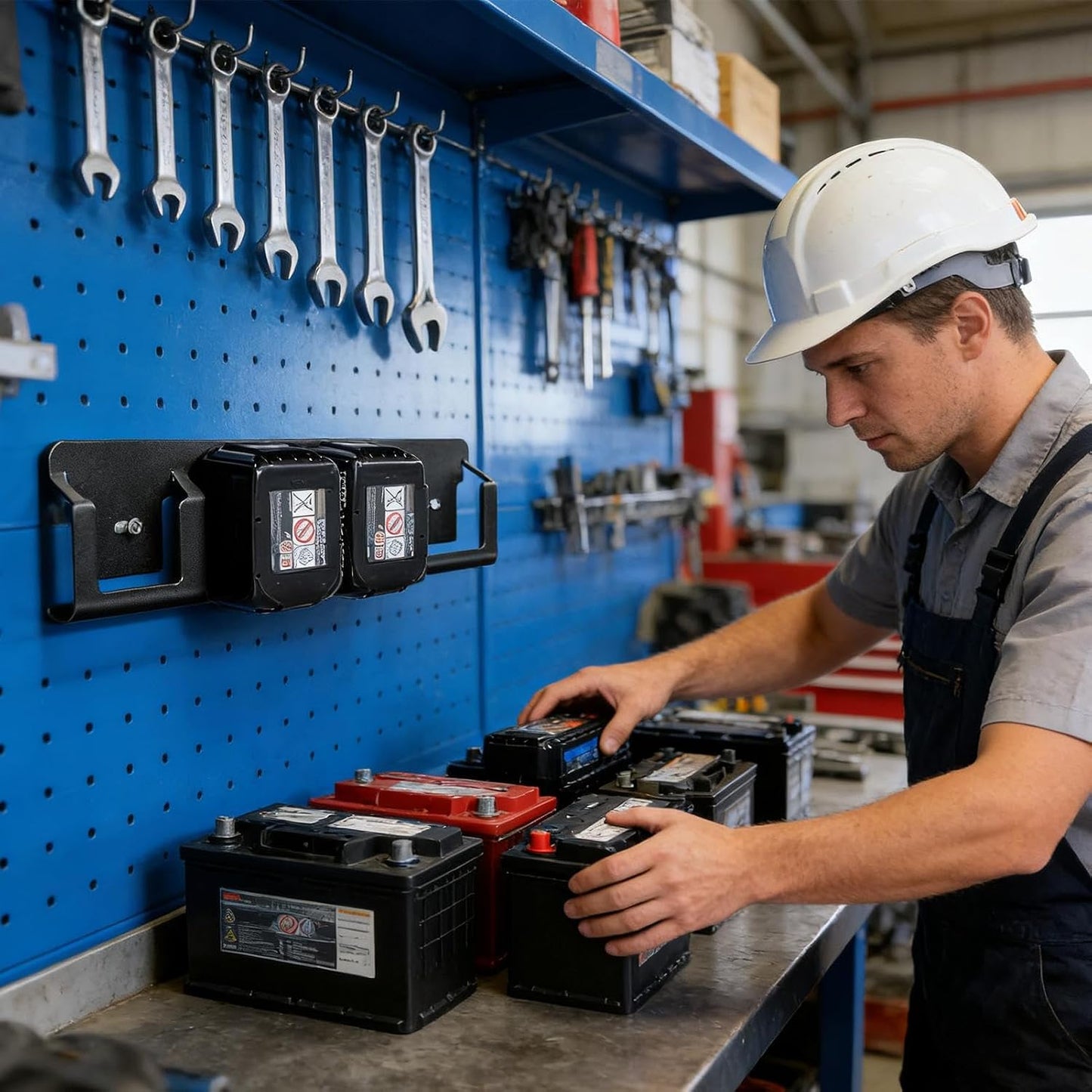  Organisateur De Piles Avec Support Murale,Support Robuste En Acier Solide 4 Emplacements | Porte-Batterie Métallique Robuste 18V - Pour Salon, Chambre, Salle D'Étude, Garage Et Bureau À Domicile