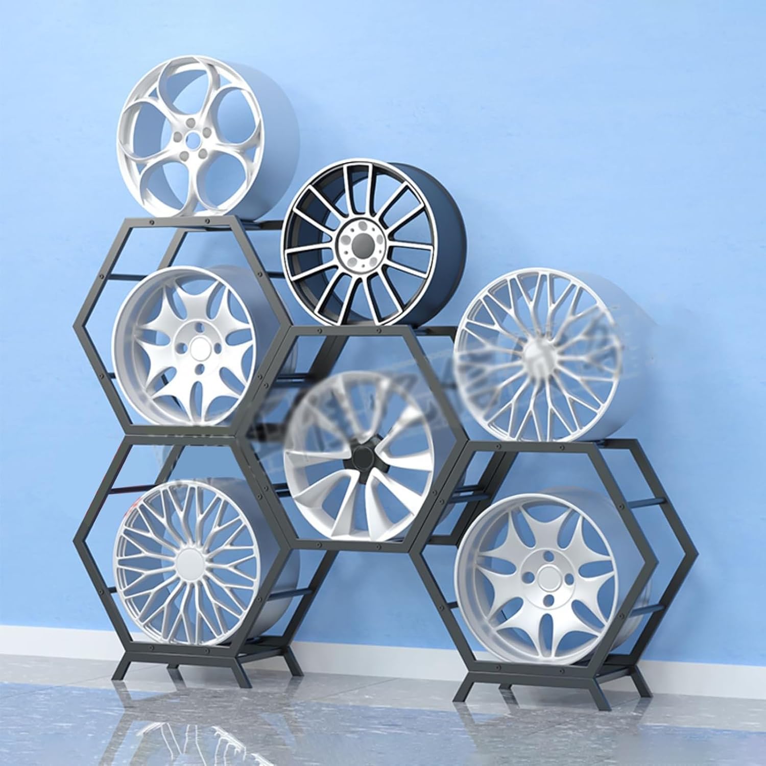  Générique Présentoir Empilable Pour Jantes De Pneus – Étagères De Rangement Robustes Pour Garage, Pour Roues Et Moyeux De Voiture – Support Idéal Pour La Maison, Le Magasin Et L'atelier (Style 1-A)