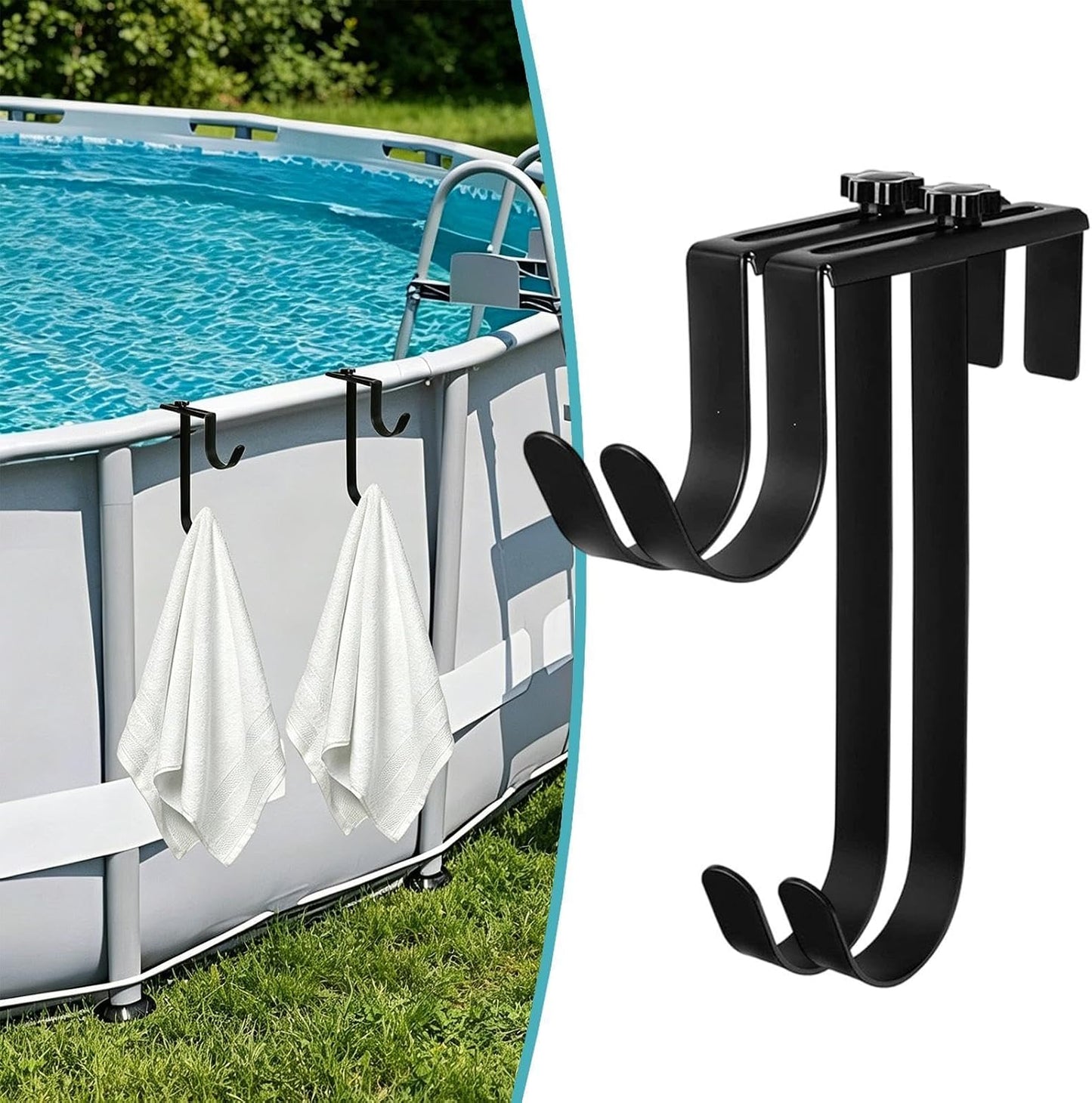  Générique Porte-perche Piscine - 2 Supports Métalliques Robustes Réglables - Crochet De Piscine Avec Deux Niveaux,pour Ranger Tuyau, Râteau, épuisette, Brosse, Skimmer Et Serviette