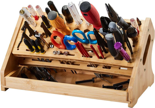  Générique Organisateur De Tournevis - Étagère De Rangement En Bois Avec 53 Trous Et Plateau,Organisateur D'Établi,Pour Bricolage Réparation Établi Bureau Panneau Perforé Garage Intérieur Extérieur
