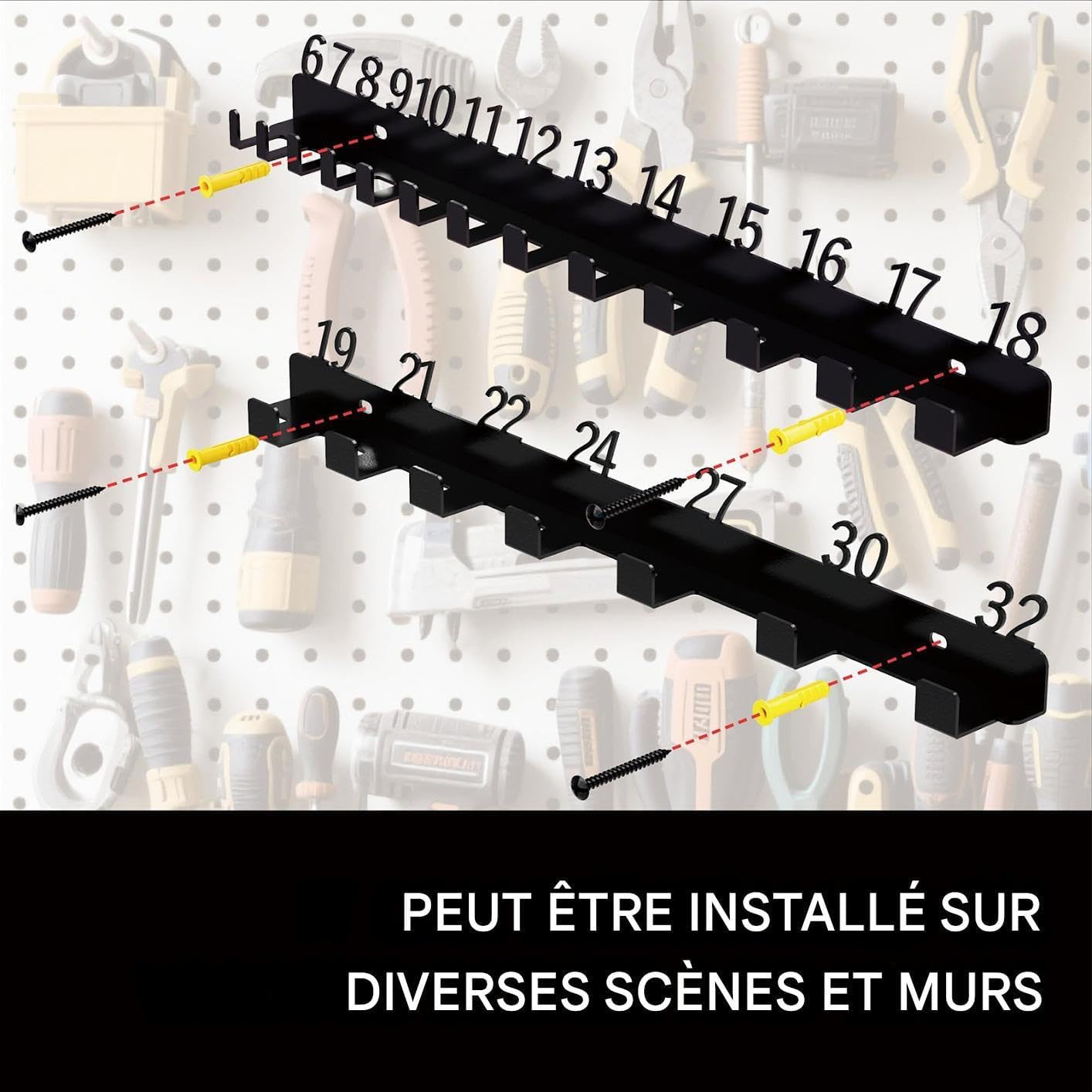  Générique Porte-Clés Pour Clés À Molette - Organisateur Mural Pour Clés À Molette,Crochets Muraux Pour Le Garage Et L Atelier | Pour Abri, Camion, Fourgon, Jardin, Magasin, Mécanicien, Cour E