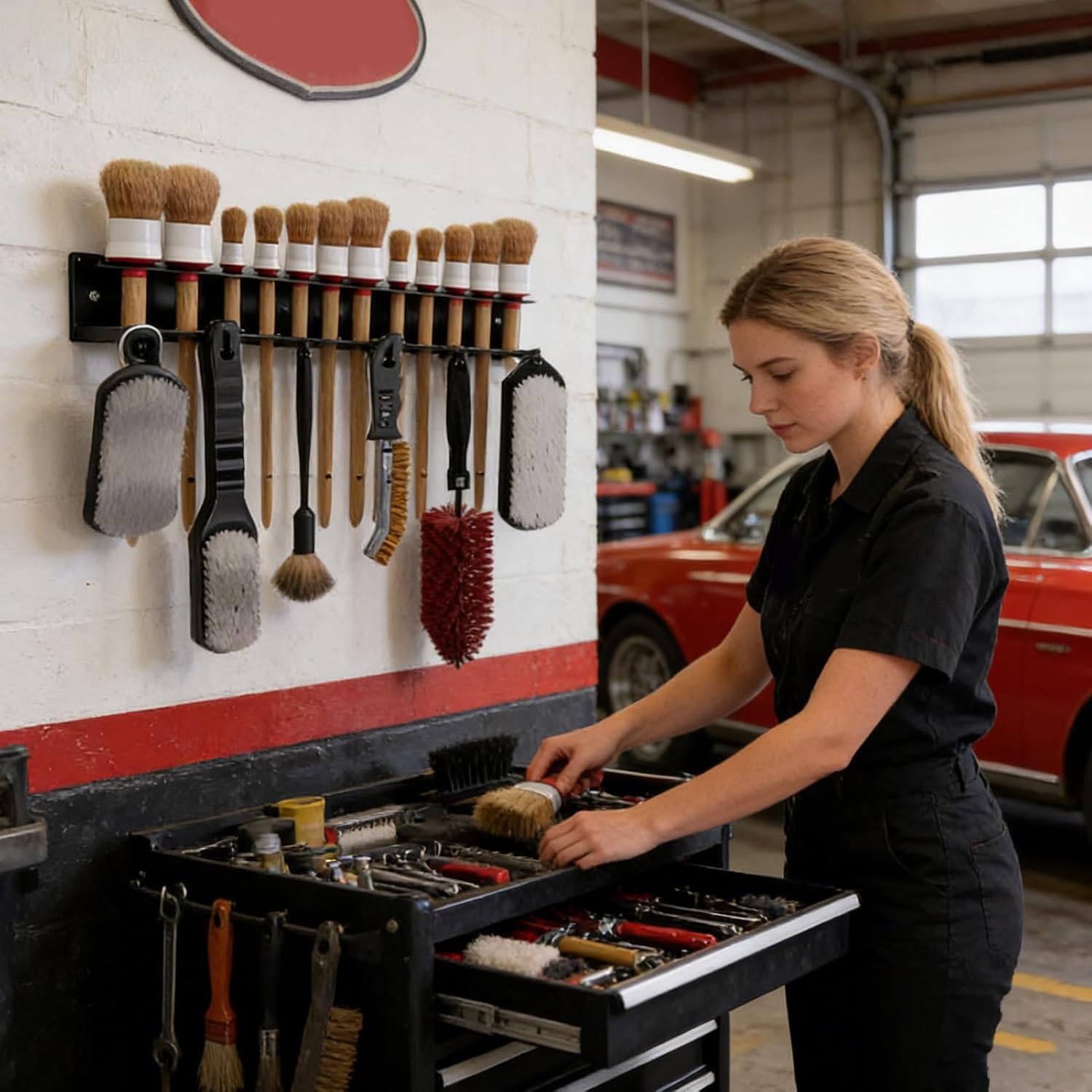 GENERIC Porte-brosses De Détail, Très Résistant Et Peu Encombrant Avec Crochets | Rangement D'outils De Lavage De Voiture, Pour Le Garage, Le Travail, La Maison Et L'atelier