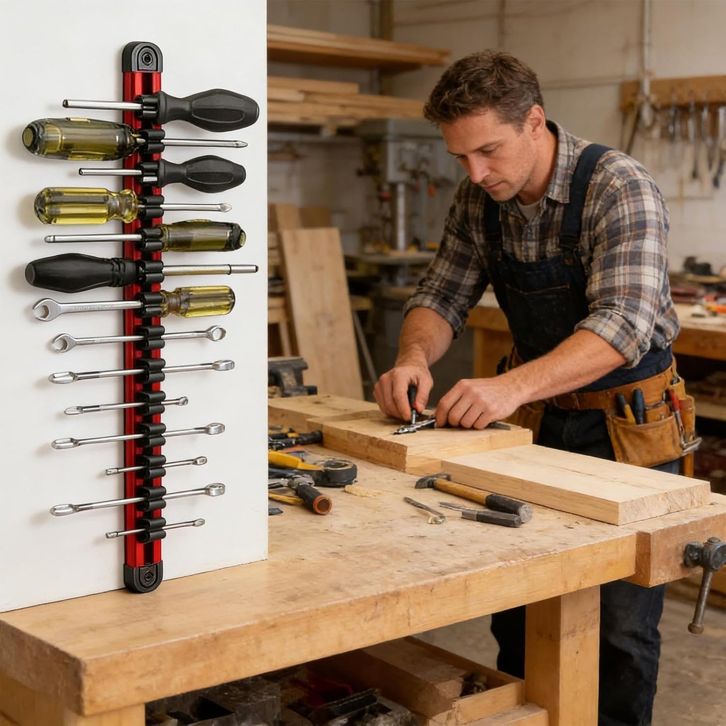 GENERIC Option 1 Support Magnétique Pour Tournevis – Rangement Sur Rail En Aluminium, Porte-clés Haute Capacité Avec Poignée Puissante En Néodyme, Permet D' Les Petits Outils à Main En Toute Sécurité