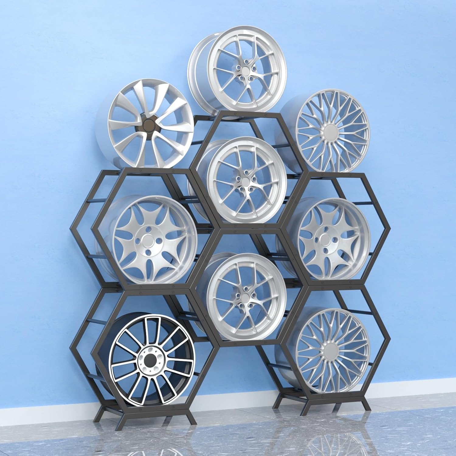  Générique Présentoir Empilable Pour Jantes De Pneus – Étagères De Rangement Robustes Pour Garage, Pour Roues Et Moyeux De Voiture – Support Idéal Pour La Maison, Le Magasin Et L'atelier (Style 1-A)