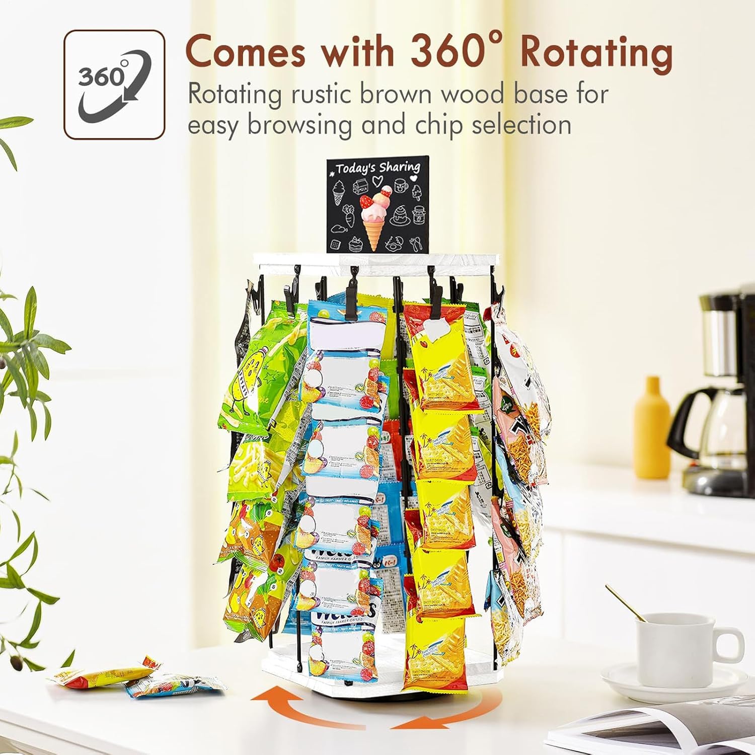 Générique Présentoir à Chips | Organisateur De Snacks Avec Support En Bois,Panneau D'Affichage Et Rangement Alimentaire Pour Organisation De Garde-Manger