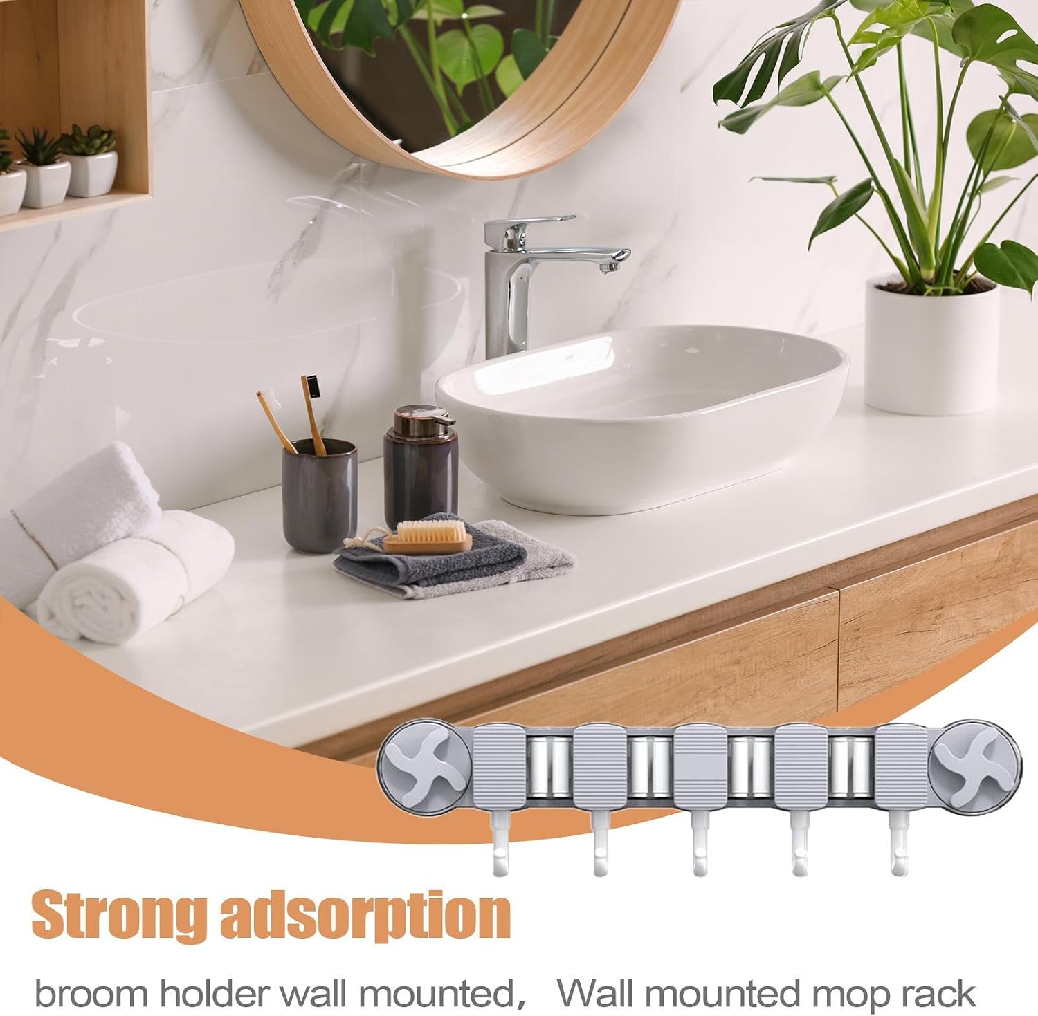  Support Murale Pour Balai - Support De Rangement Murale Avec Ventouses - Organisateur Outils Pour Balai Pelle Torchon Chiffon Gants Brosse