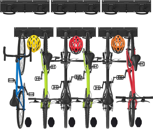  Vounot® Support Vélos Mural En Métal Pour 6 Vélos + 3 Casques Porte De Rangement Avec 6 Coussinets Silicone Anti Taches Crochet Fixation Robuste Pour Garage Cave Noir
