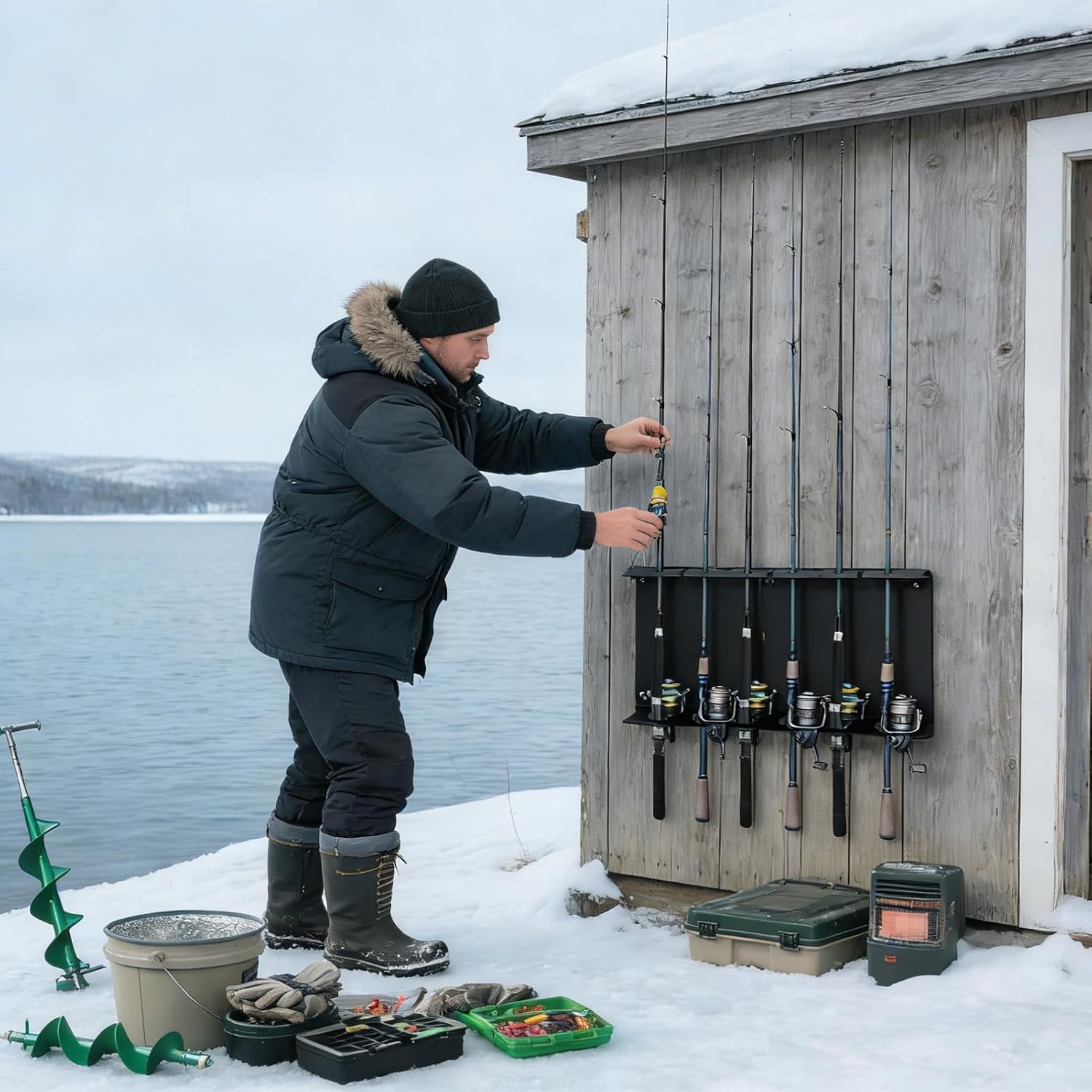  Porte-Canne À Pêche Sur Glace - Avec Support Gain De Place Et Vis,Porte-De Pêche Sur Glace Fixation Murale | Pour La Maison Cave Pêcheurs Et Équipement De