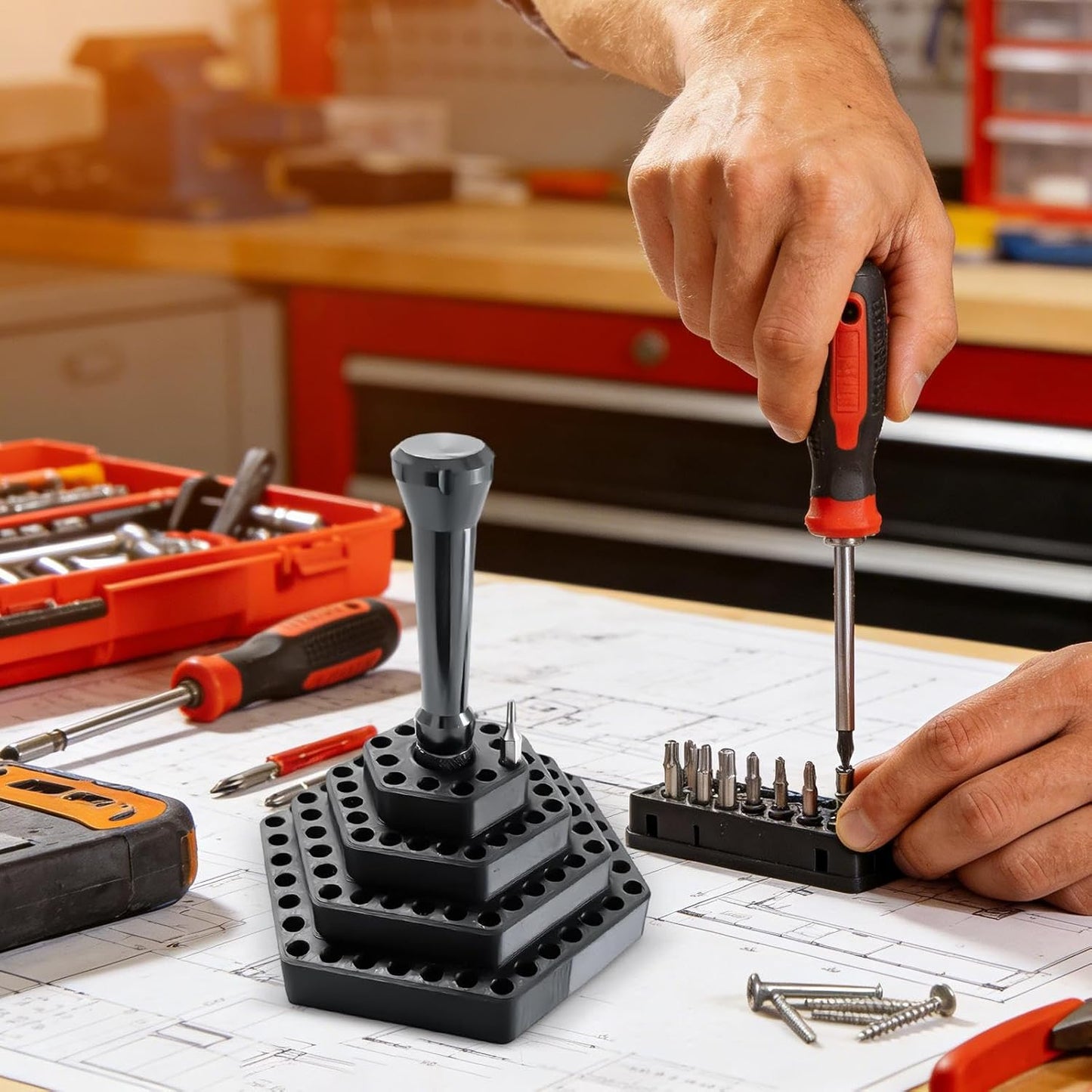 GENERIC Porte- Pour Perceuse, Support De Forets De 4,8 Mm Avec Fentes Sécurisées, Support Avec Base Stable, Organisateur D'accessoires à Outils à Accès Rapide, Rangement Pour Garage, Charpentier