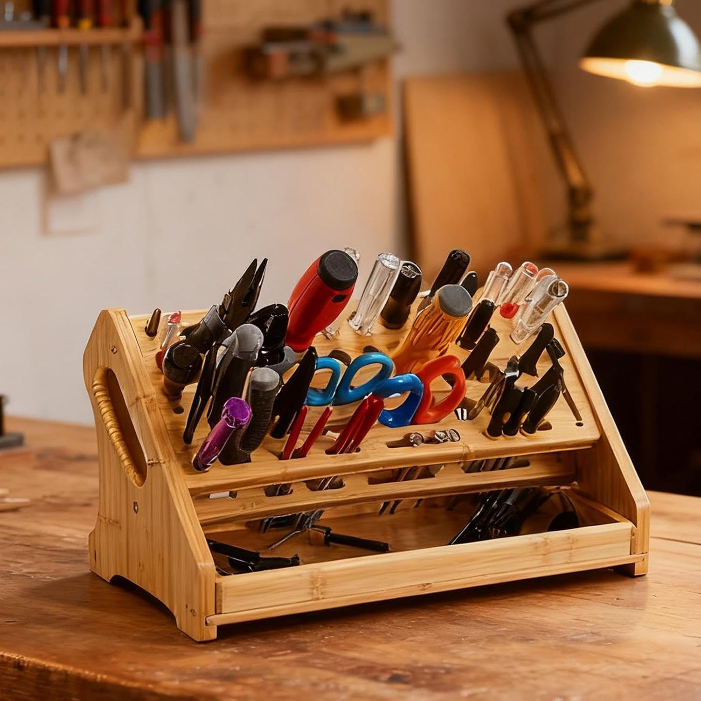  Porte-Tournevis | Support De Rangement En Bois À 53 Trous Avec Plateau,Organisateur D'Outils Manuels,Pour Loisirs Bricolage Réparation Établi Bureau Garage Pegboard Espaces De Travail Intérieurs